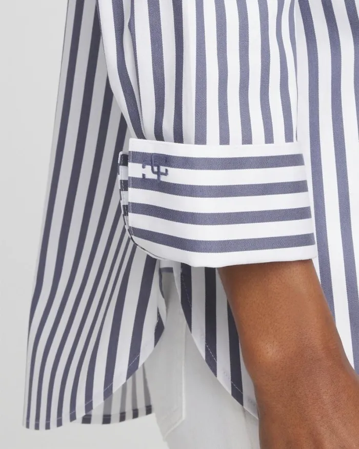 Chico039s Tops No Iron Stretch Stripe Shirt Soft Slate 8211 Clothing