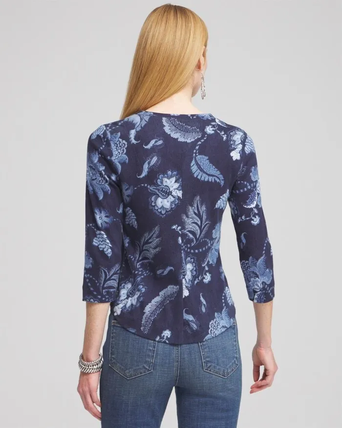 Chico039s Tops Paisley Everyday 34 Sleeve Tee Blue 8211 Clothing