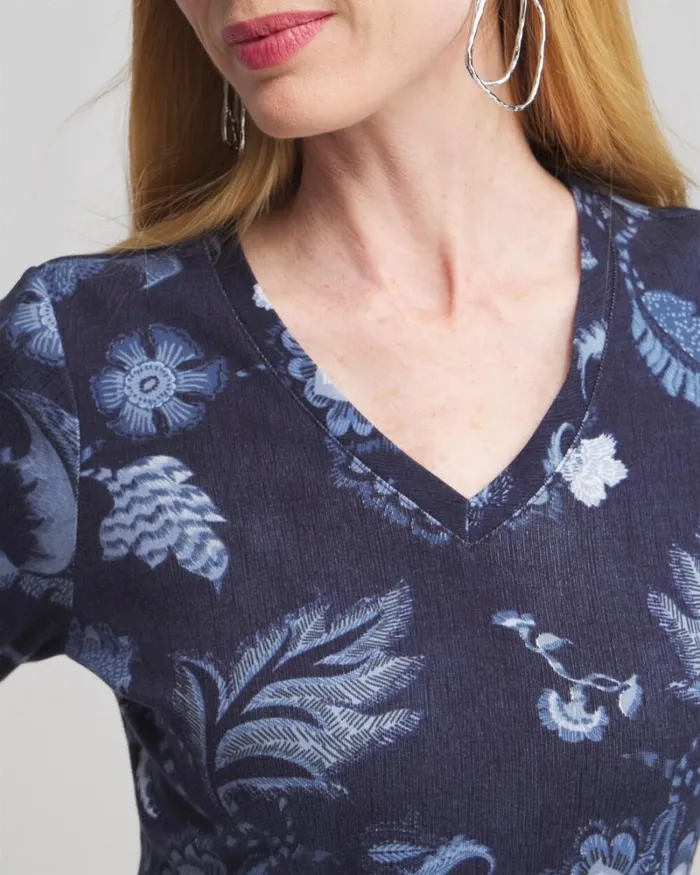 Chico039s Tops Paisley Everyday 34 Sleeve Tee Blue 8211 Clothing
