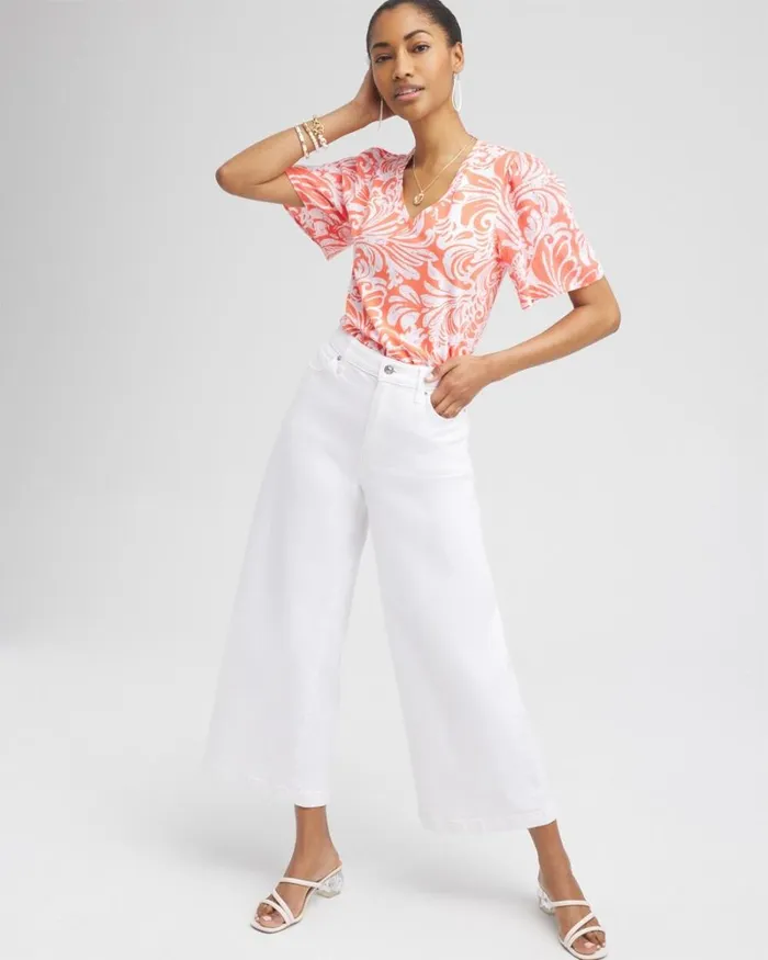 Chico039s Tops Paisley Gauze Flutter Sleeve Top Nectarine 8211 Clothing