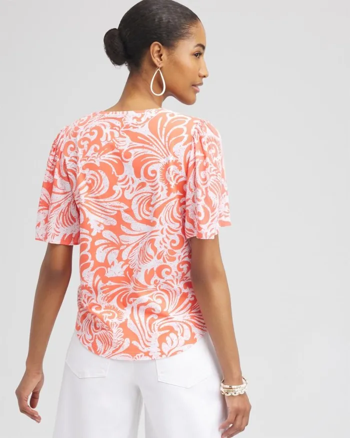 Chico039s Tops Paisley Gauze Flutter Sleeve Top Nectarine 8211 Clothing