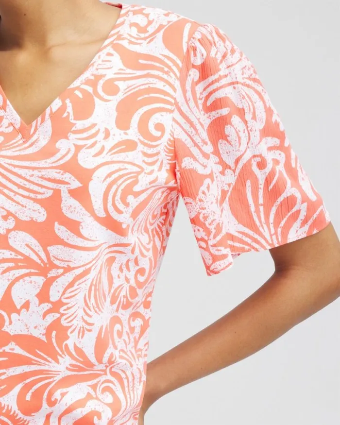 Chico039s Tops Paisley Gauze Flutter Sleeve Top Nectarine 8211 Clothing