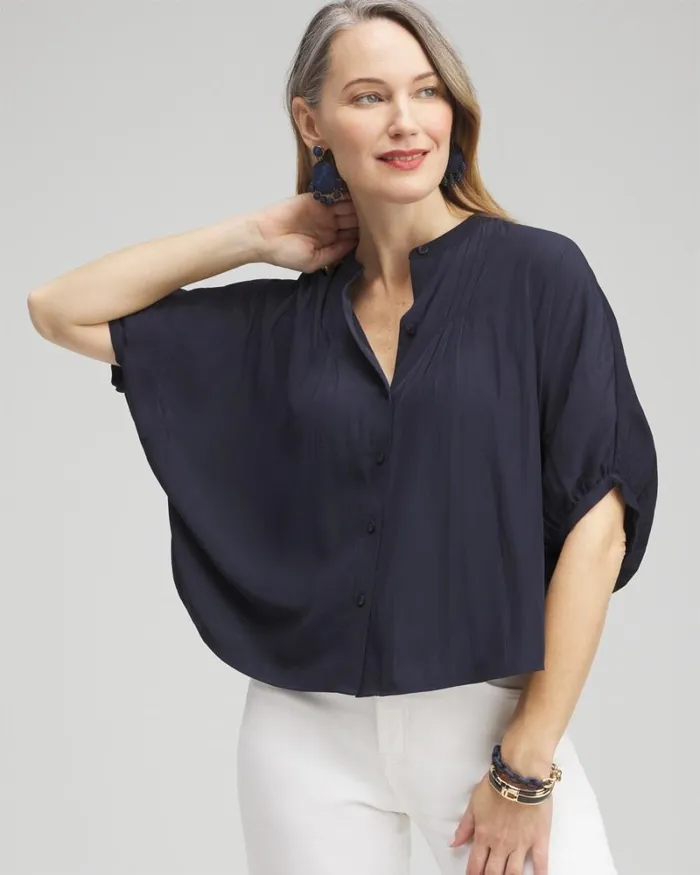 Chico039s Tops Pintuck Dolman Sleeve Shirt Classic Navy 8211 Clothing