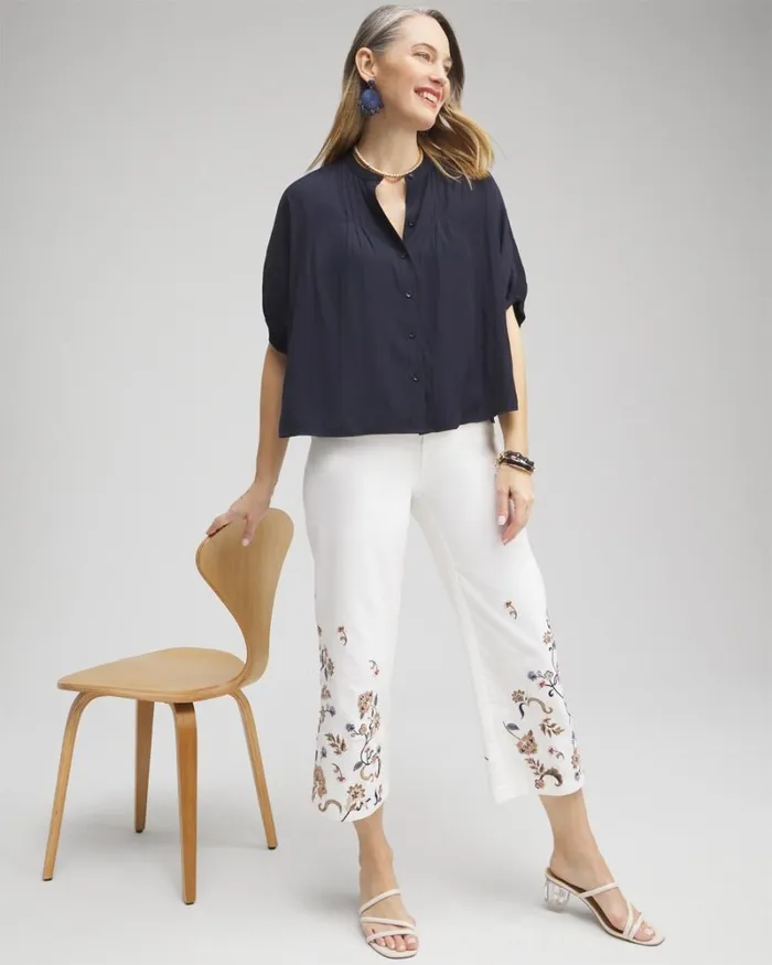 Chico039s Tops Pintuck Dolman Sleeve Shirt Classic Navy 8211 Clothing