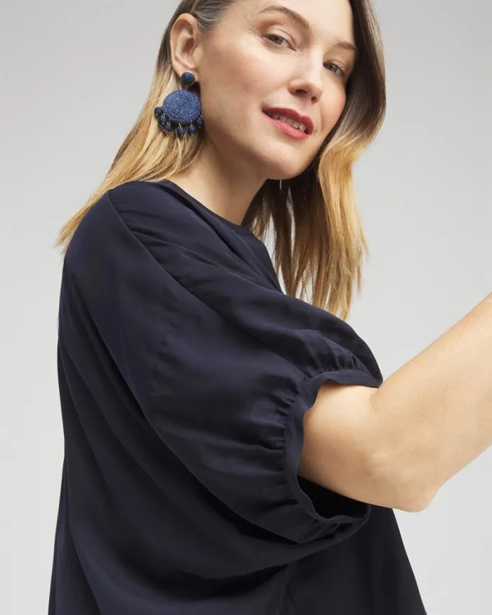 Chico039s Tops Pintuck Dolman Sleeve Shirt Classic Navy 8211 Clothing