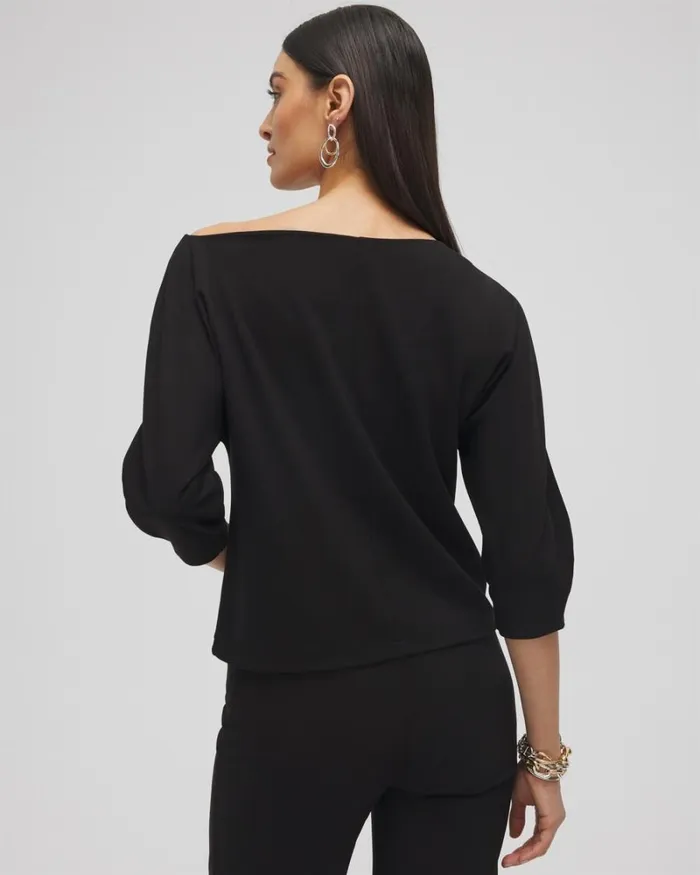 Chico039s Tops Ponte OffTheShoulder Top Black 8211 Clothing