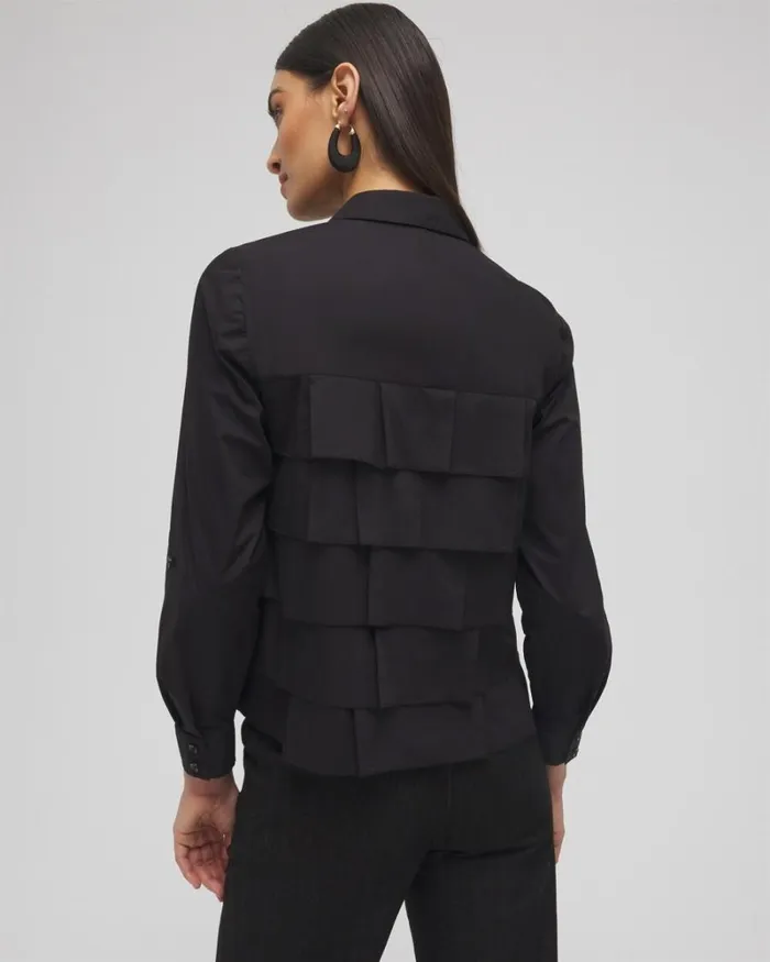 Chico039s Tops Poplin Ruffle Shirt Black 8211 Clothing