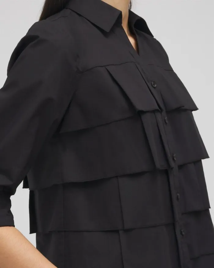 Chico039s Tops Poplin Ruffle Shirt Black 8211 Clothing