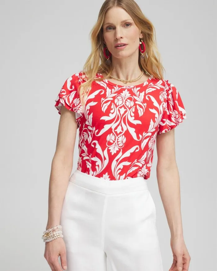 Chico039s Tops Red Ruffle Sleeve Tee Watermelon Punch 8211 Clothing