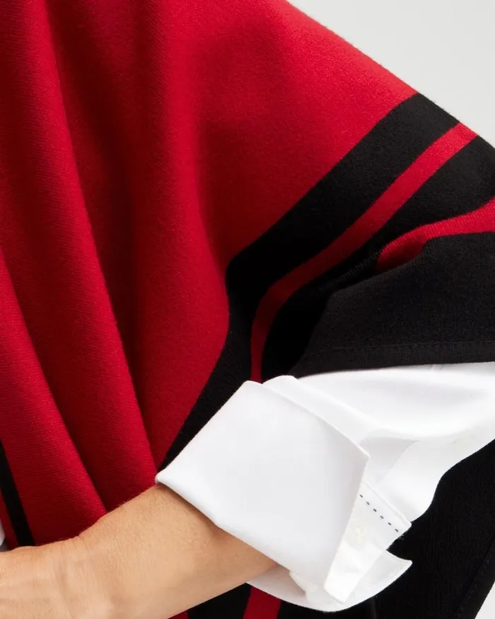Chico039s Tops Red Stripe Border Ruana Black 8211 Clothing