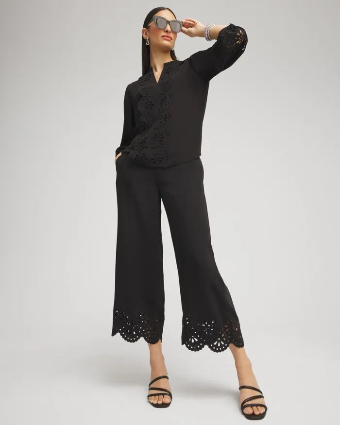 Chico039s Tops Satin Eyelet Top Black 8211 Clothing