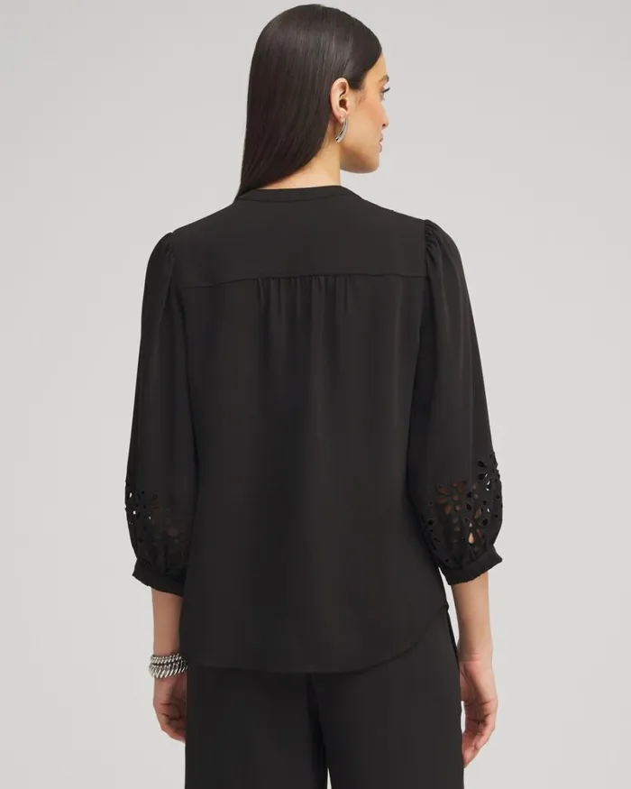 Chico039s Tops Satin Eyelet Top Black 8211 Clothing