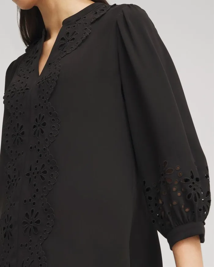 Chico039s Tops Satin Eyelet Top Black 8211 Clothing