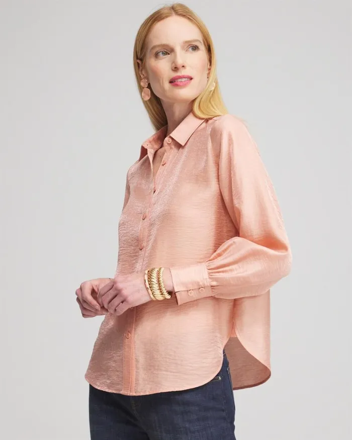 Chico039s Tops Shimmery Long Sleeve Shirt Pink Clay 8211 Clothing