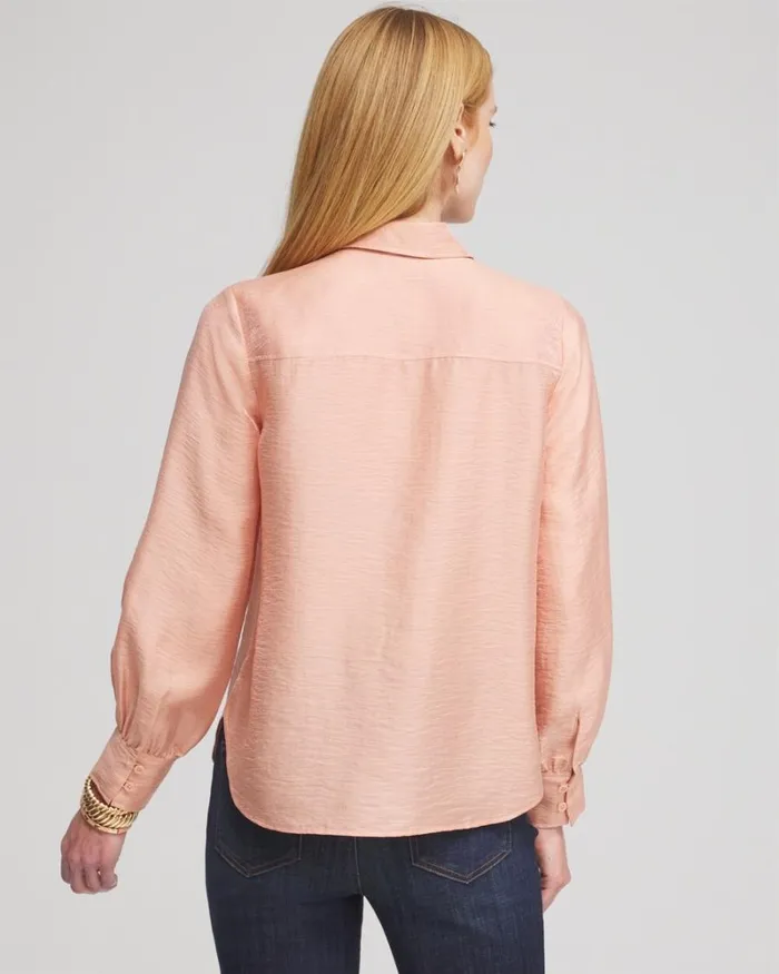 Chico039s Tops Shimmery Long Sleeve Shirt Pink Clay 8211 Clothing
