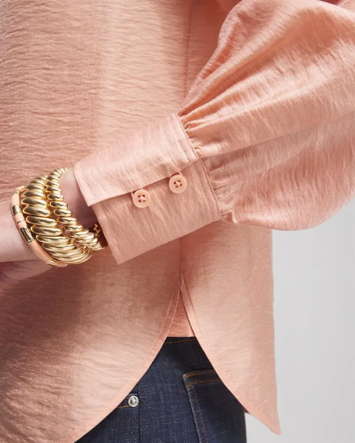 Chico039s Tops Shimmery Long Sleeve Shirt Pink Clay 8211 Clothing
