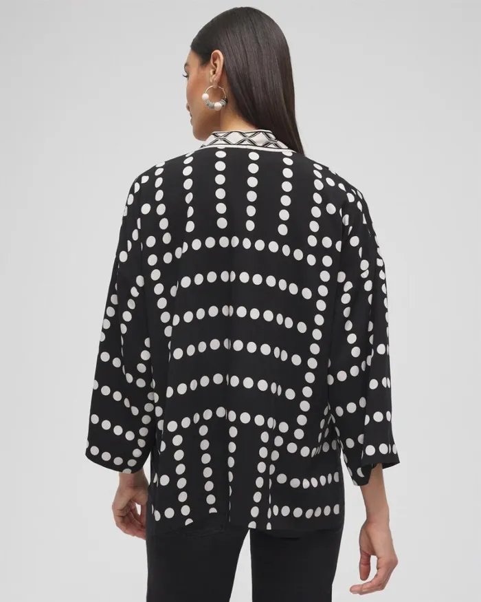 Chico039s Tops Silk Blend Mixed Print Kimono Black 8211 Clothing