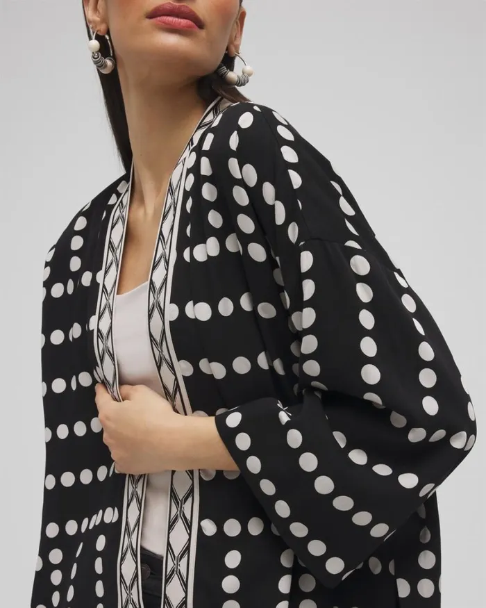 Chico039s Tops Silk Blend Mixed Print Kimono Black 8211 Clothing