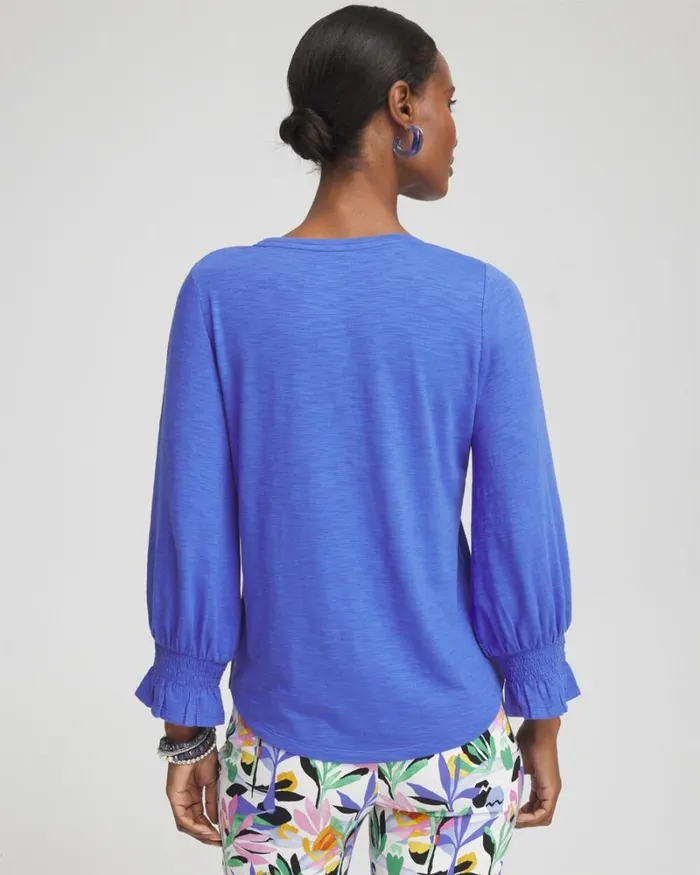 Chico039s Tops Smocked 34 Sleeve Tee Classic Navy 8211 Clothing