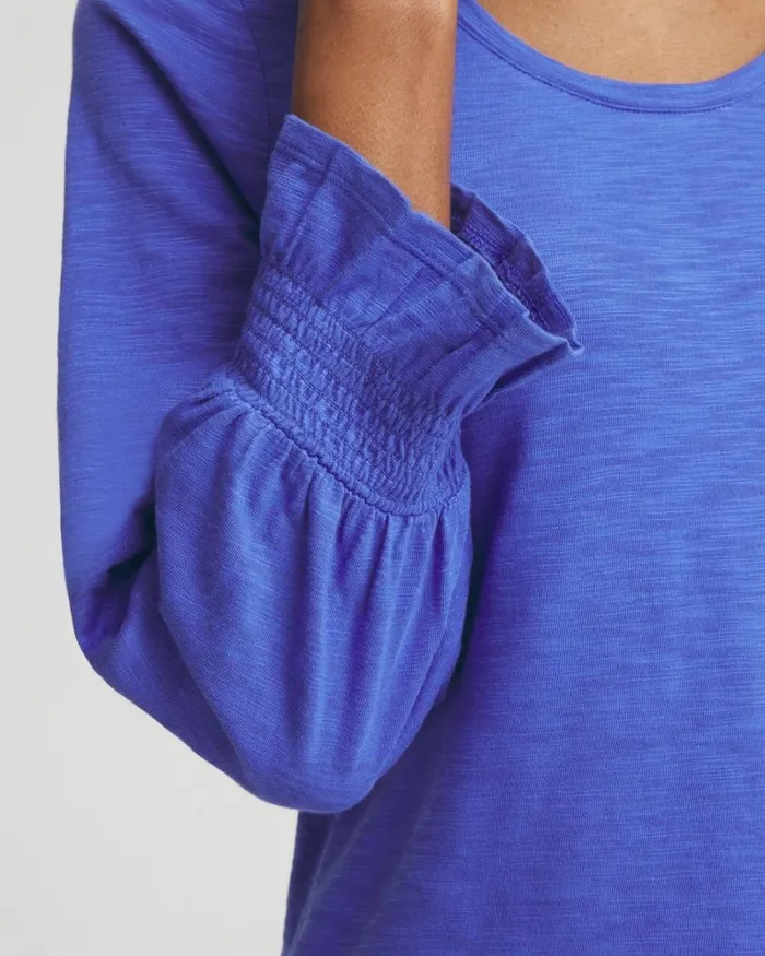 Chico039s Tops Smocked 34 Sleeve Tee Classic Navy 8211 Clothing