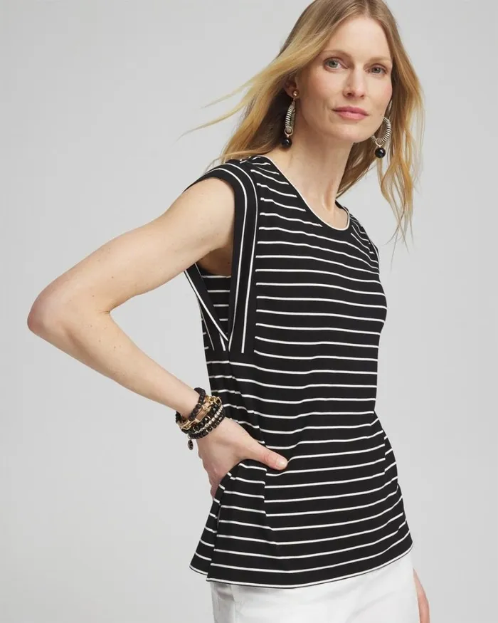 Chico039s Tops Stripe Cap Sleeve Tee Black 8211 Clothing