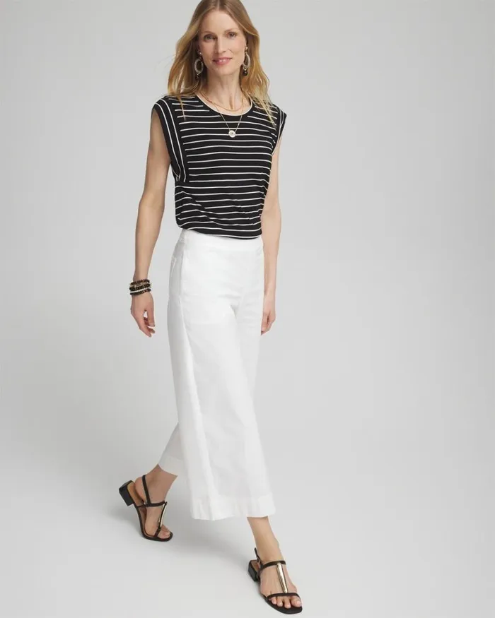 Chico039s Tops Stripe Cap Sleeve Tee Black 8211 Clothing