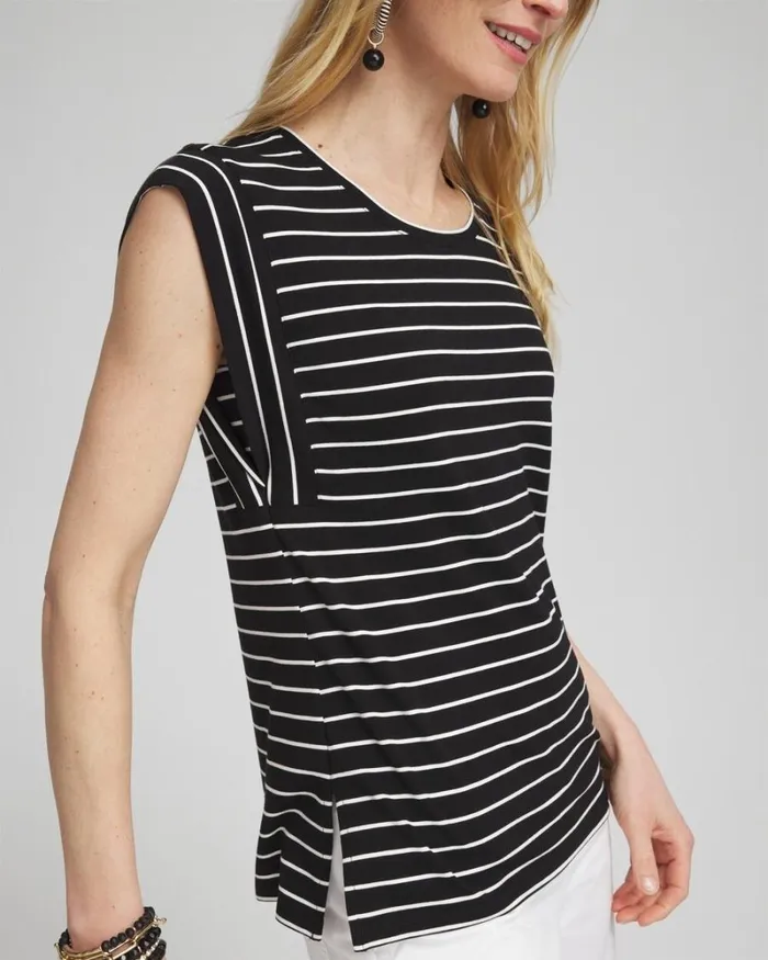 Chico039s Tops Stripe Cap Sleeve Tee Black 8211 Clothing