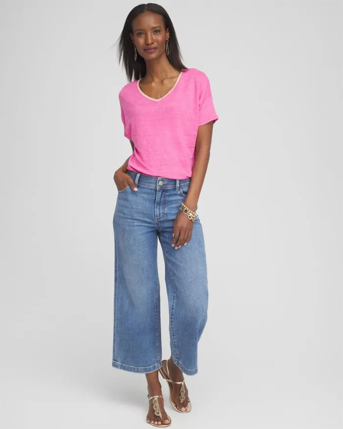 Chico039s Tops Sweater Trim Linen Tee Watermelon Punch 8211 Clothing