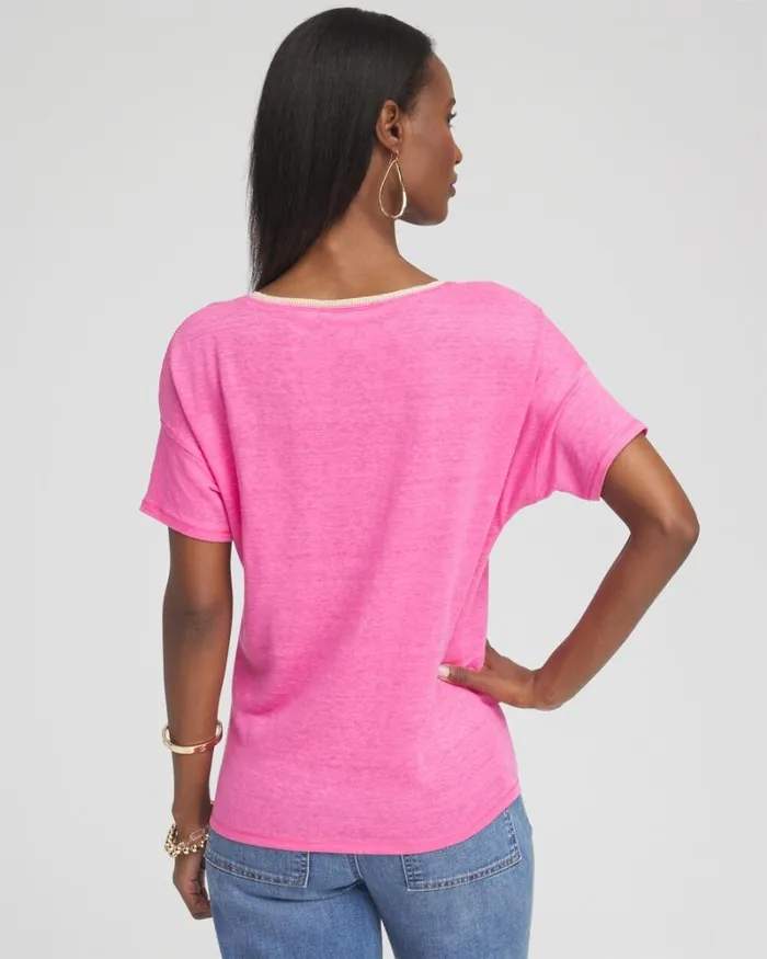 Chico039s Tops Sweater Trim Linen Tee Watermelon Punch 8211 Clothing