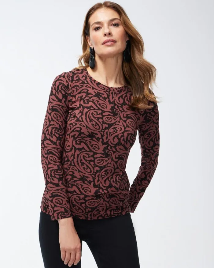 Chico039s Tops Touch Of Cool Paisley Layering Tee Black 8211 Clothing