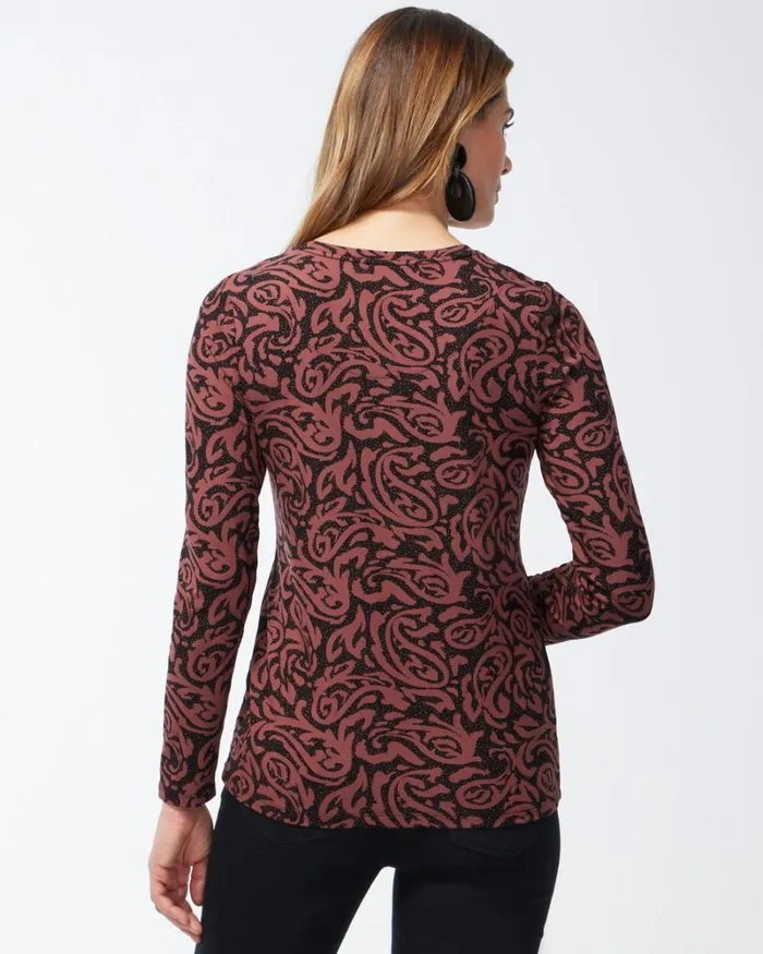 Chico039s Tops Touch Of Cool Paisley Layering Tee Black 8211 Clothing