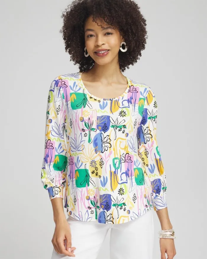 Chico039s Tops Touch Of Cool Surreal Smock Sleeve Tee Purple Nightshade 8211 Clothing Chico039s Tops Touch Of Cool Surreal Smock Sleeve Tee Purple Nightshade 8211 Clothing