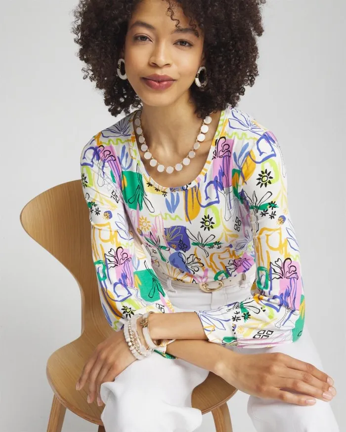 Chico039s Tops Touch Of Cool Surreal Smock Sleeve Tee Purple Nightshade 8211 Clothing Chico039s Tops Touch Of Cool Surreal Smock Sleeve Tee Purple Nightshade 8211 Clothing