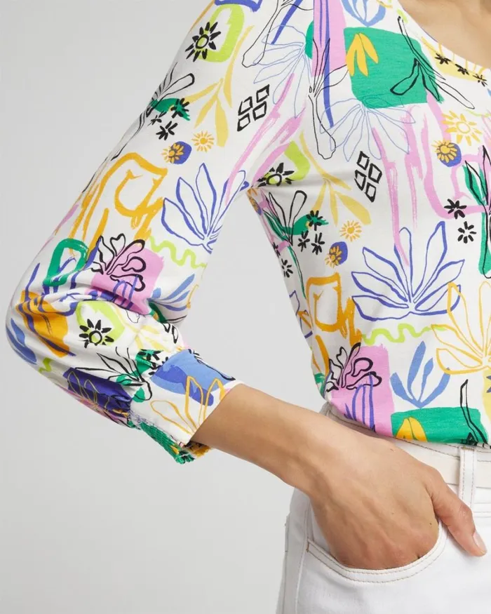 Chico039s Tops Touch Of Cool Surreal Smock Sleeve Tee Purple Nightshade 8211 Clothing Chico039s Tops Touch Of Cool Surreal Smock Sleeve Tee Purple Nightshade 8211 Clothing