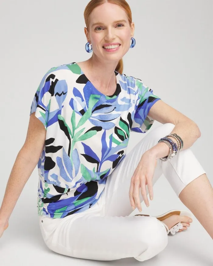 Chico039s Tops Touch Of Cool Tropics Ruched Banded Hem Top Purple Nightshade 8211 Clothing Chico039s Tops Touch Of Cool Tropics Ruched Banded Hem Top Purple Nightshade 8211 Clothing