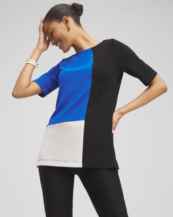 Chico039s Tops Travelers Colorblock Tunic Intense Azure 8211 Clothing