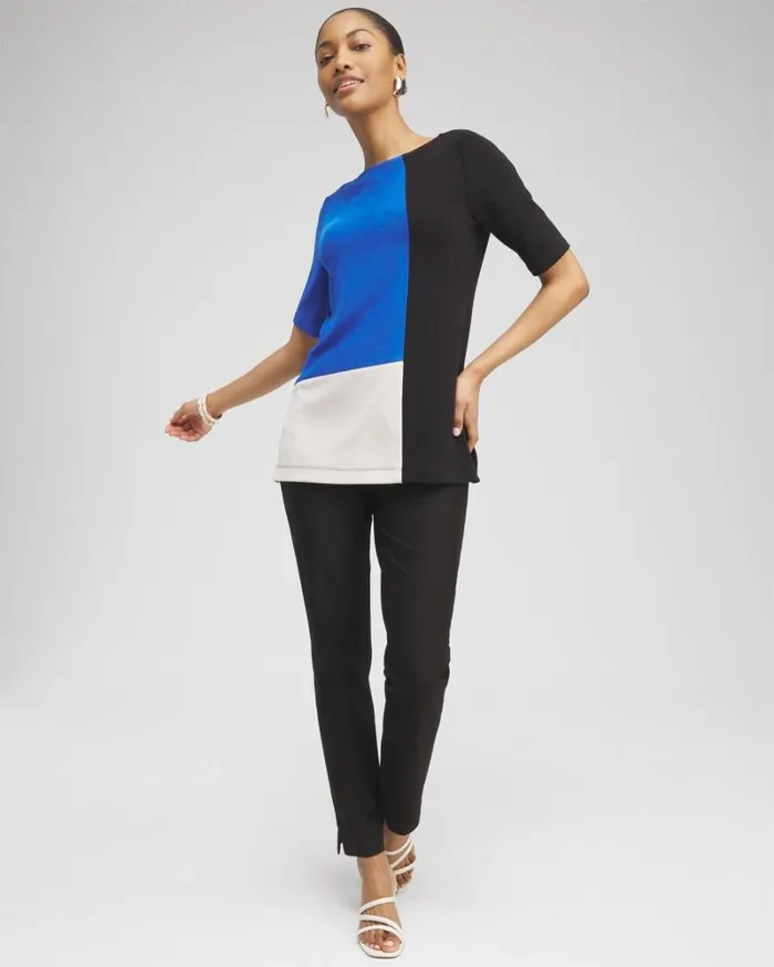 Chico039s Tops Travelers Colorblock Tunic Intense Azure 8211 Clothing