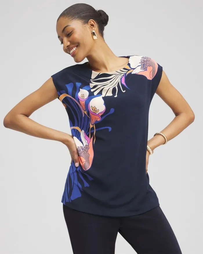 Chico039s Tops Travelers Floral Tunic Travelers India Ink 8211 Clothing
