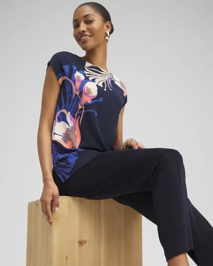 Chico039s Tops Travelers Floral Tunic Travelers India Ink 8211 Clothing