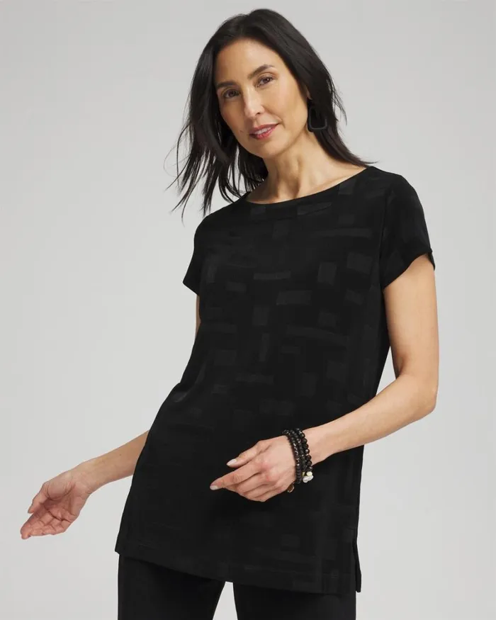 Chico039s Tops Travelers Jacquard Cap Sleeve Tunic Travelers Black 8211 Clothing Chico039s Tops Travelers Jacquard Cap Sleeve Tunic Travelers Black 8211 Clothing