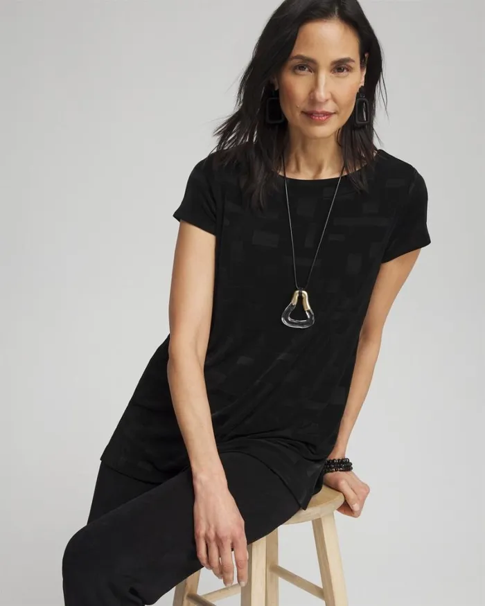 Chico039s Tops Travelers Jacquard Cap Sleeve Tunic Travelers Black 8211 Clothing Chico039s Tops Travelers Jacquard Cap Sleeve Tunic Travelers Black 8211 Clothing
