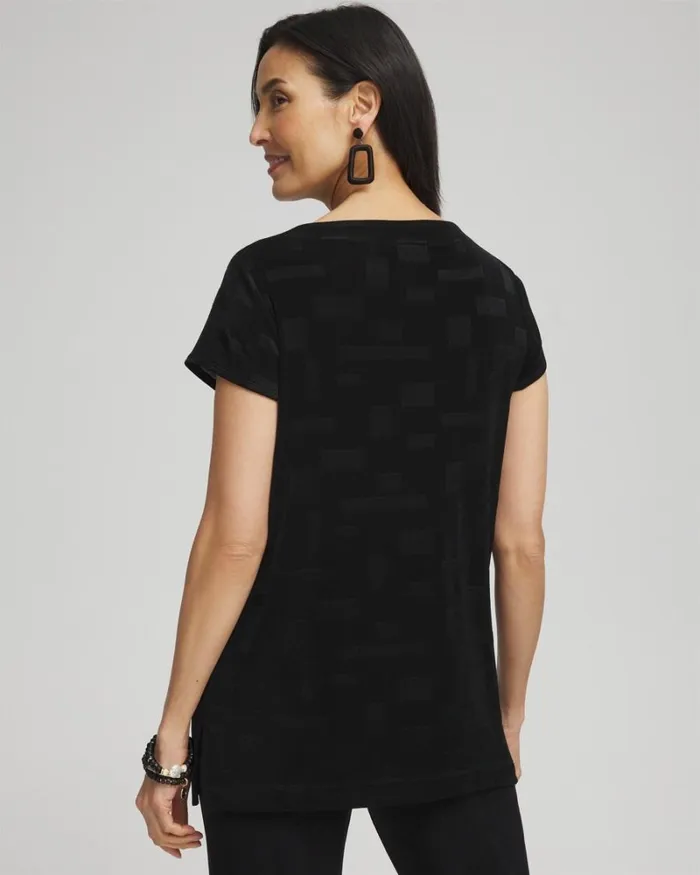 Chico039s Tops Travelers Jacquard Cap Sleeve Tunic Travelers Black 8211 Clothing Chico039s Tops Travelers Jacquard Cap Sleeve Tunic Travelers Black 8211 Clothing
