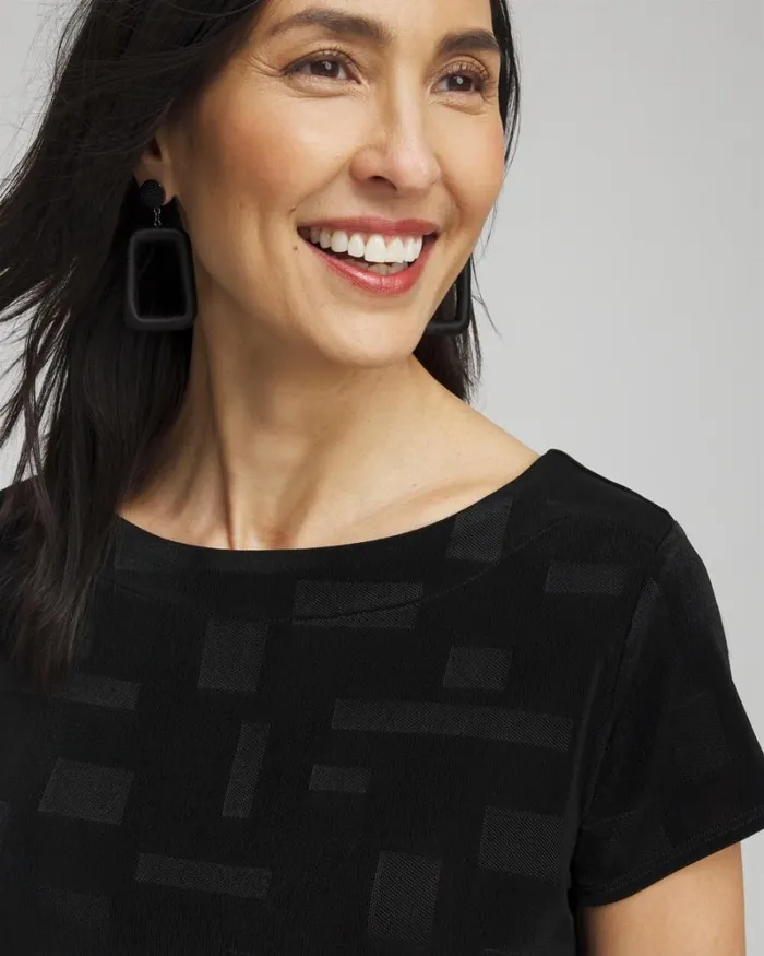 Chico039s Tops Travelers Jacquard Cap Sleeve Tunic Travelers Black 8211 Clothing Chico039s Tops Travelers Jacquard Cap Sleeve Tunic Travelers Black 8211 Clothing
