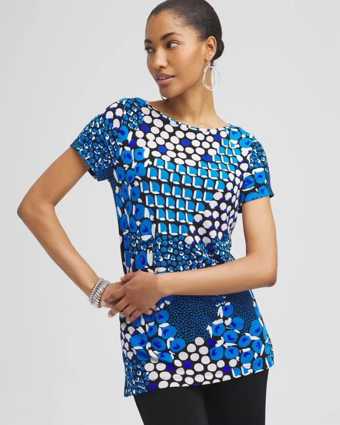 Chico039s Tops Travelers Mixed Dots Tunic Intense Azure 8211 Clothing
