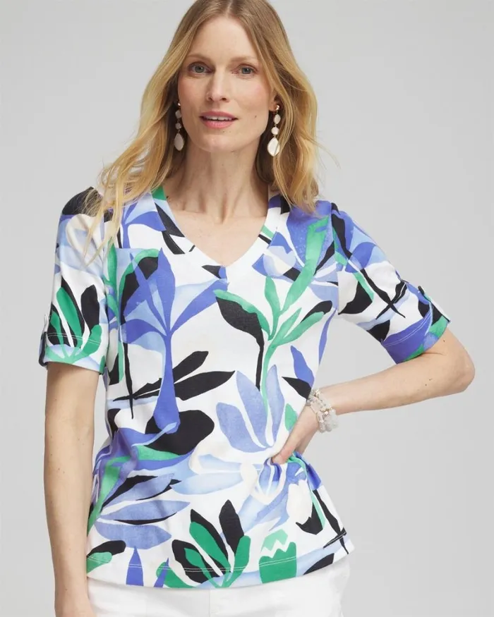 Chico039s Tops Tropical Everyday Vneck Tee Grassy Green 8211 Clothing