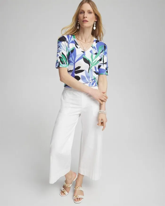 Chico039s Tops Tropical Everyday Vneck Tee Grassy Green 8211 Clothing