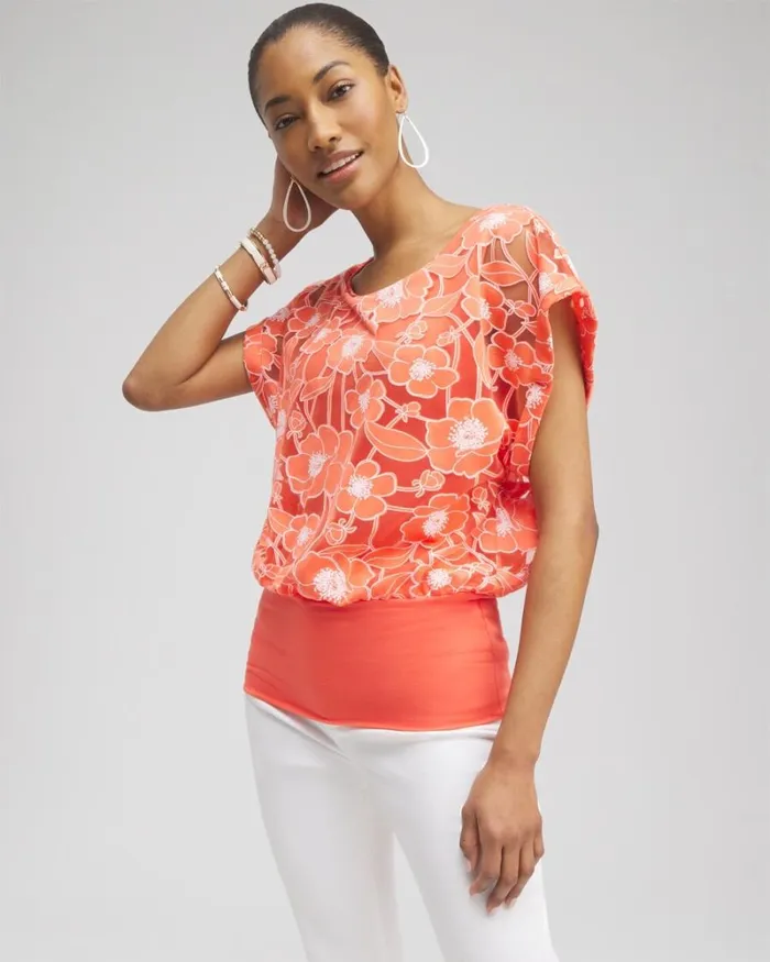 Chico039s Tops Warm Banded Hem Top Nectarine 8211 Clothing