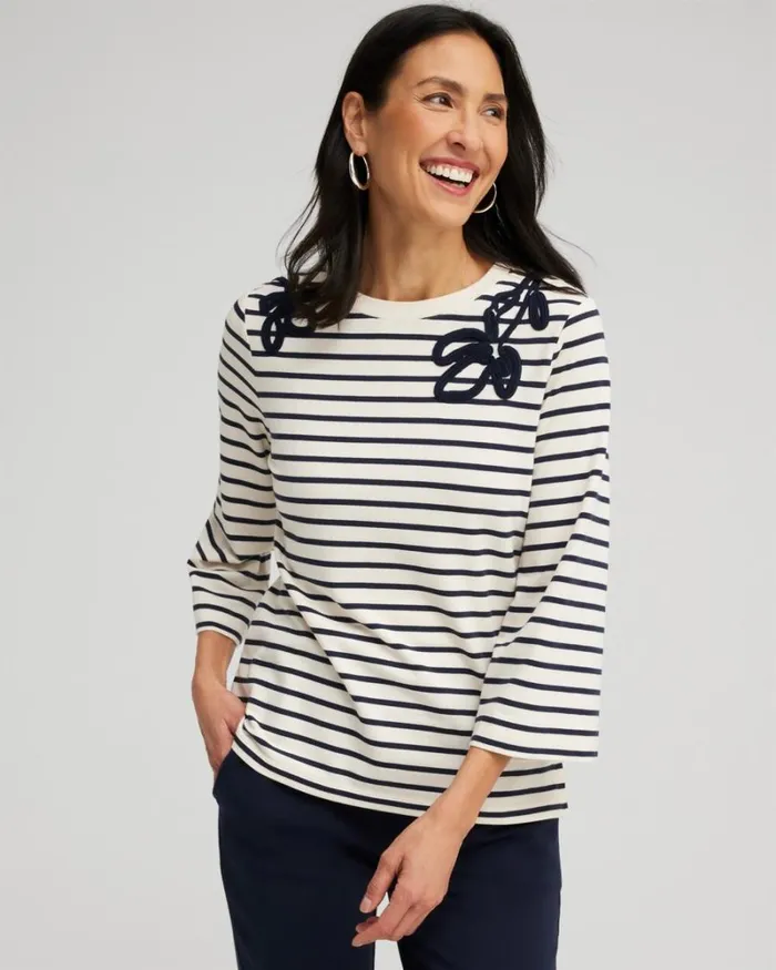 Chico039s Tops Zenergy Soutache Stripe Pullover Classic Navy 8211 Clothing