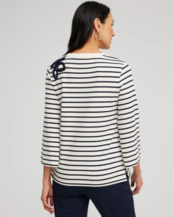 Chico039s Tops Zenergy Soutache Stripe Pullover Classic Navy 8211 Clothing
