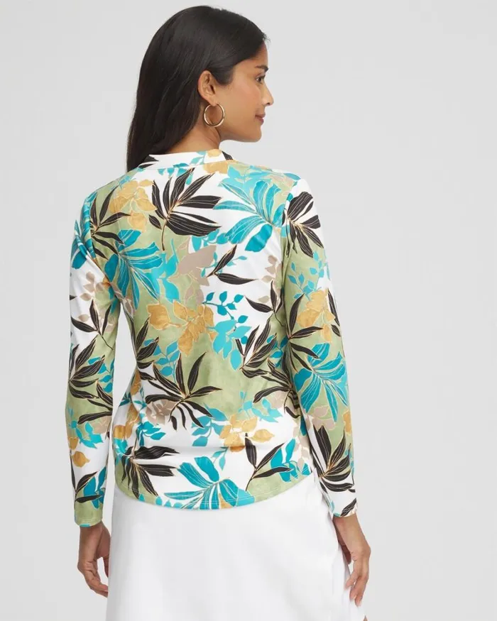 Chico039s Tops Zenergy UPF Knit Leaves Long Sleeve Top Oceano 8211 Clothing